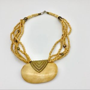 Ethnic Tribal Bone Pendant Necklace Vintage